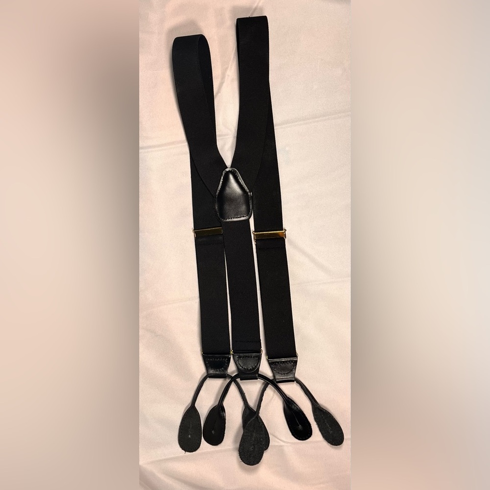 Black suspenders with gold hardware from England